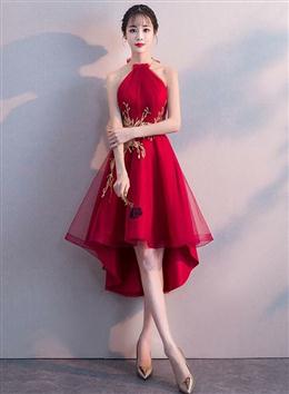 Picture of Lovely Dark Red Color Party Dresses , Homecoming Dress , Wine Red Color Halter Formal Dresses